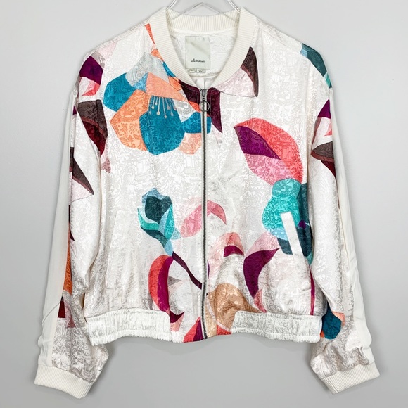 Anthropologie Jackets & Blazers - Anthropologie | Geo Bomber Jacket Print Satin L